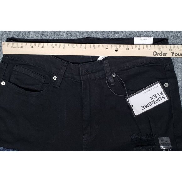 Rue21 Jeans Mens 32X34 Black Denim Supreme Flex Straight Distressed Patches New - Picture 6 of 12